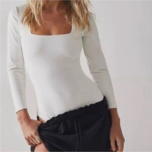 NWT Free People Truth or Square White Square Neck Thong Bodysuit